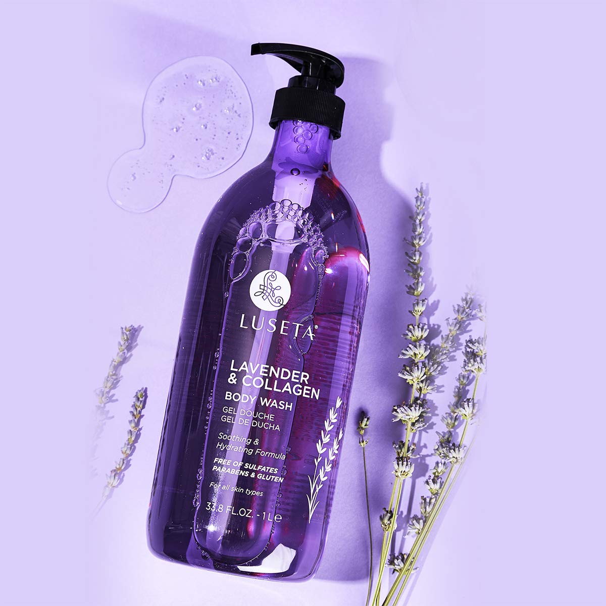 Luseta Lavender and Collagen Body Wash, Lightly Scented Daily Moisturizing Body Cleanser to Soothe & Relax 33.8oz